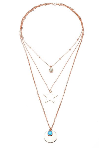 Modex Rose Color Triple Necklace with Coin and Star Detail (40,60*70cm)
