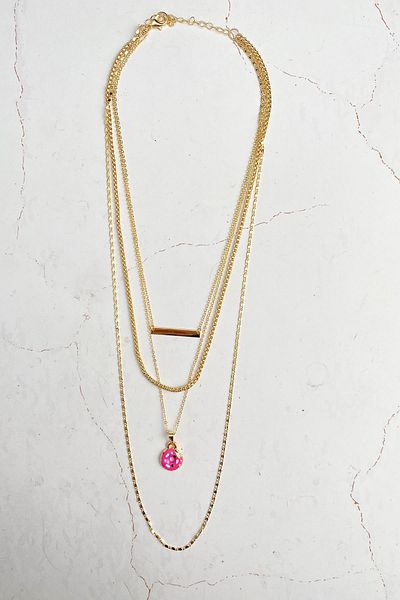 Modex Gold Color Quadruple Necklace with Donut Figure