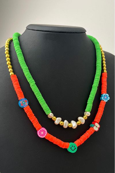 Modex Double Color Fimo Necklace with Pearl Detail (Size:43+5 cm)