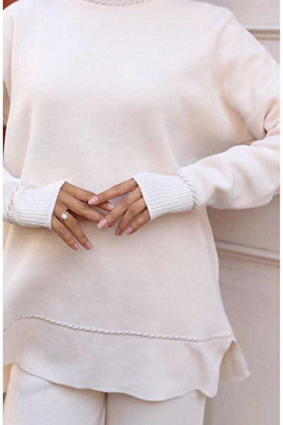 sefamerve Ecru Knitwear Set - Striped and Stripe 3085-04