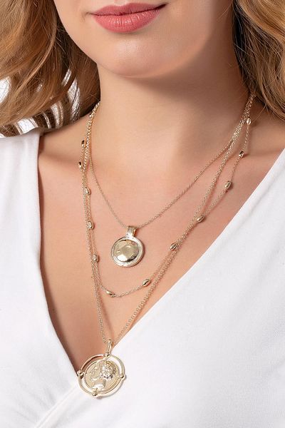 Modex Gold Yellow Multiple Necklace with Medallion Figure