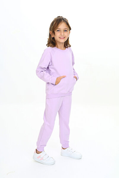 Toontoy Κοριτσίστικο κοστούμι φόρμας με κέντημα με τσέπες καγκουρό με μανίκια ρεγκλάν