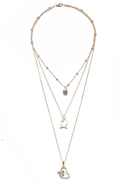 Modex Gold Yellow Heart-Butterfly Figure Necklace