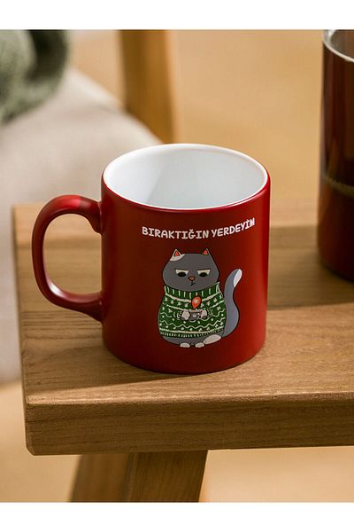 LC Waikiki Lcw Home Red Cat Printed Ceramic Mug 320 ml