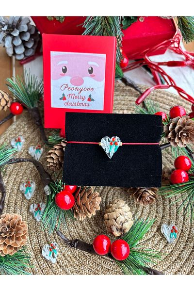 PEONY - peonyofficiall Christmas Kokina Floral Pearlescent Glass Heart Bracelet Red Drawstring Clear Heart Glass Murano Bracelet