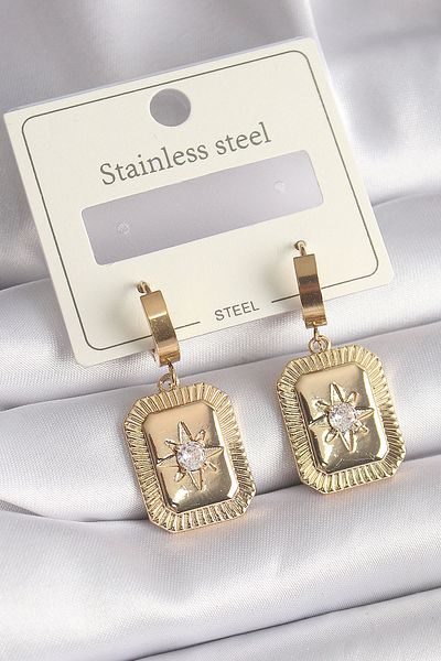 Clariss 316L Steel Gold Color Zircon Stone Star Embroidered Women's Earrings