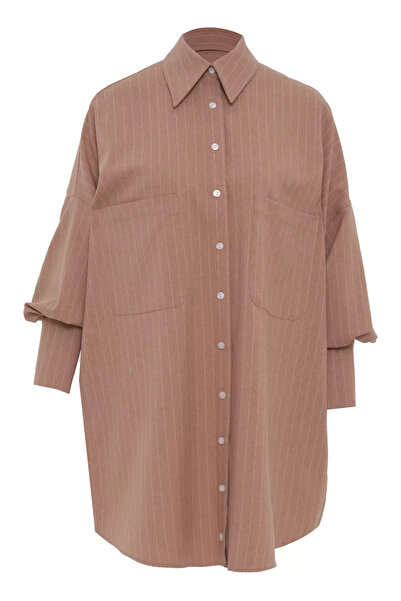 Keikei Camel dokuma uzun kol uzun gömlek