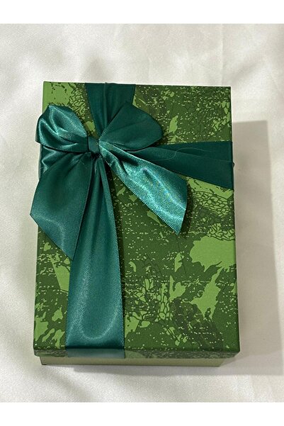 Melek Aksesuar Kurdeleli Dörtgen Hediye Kutusu Yeşil Renk 12x18 cm
