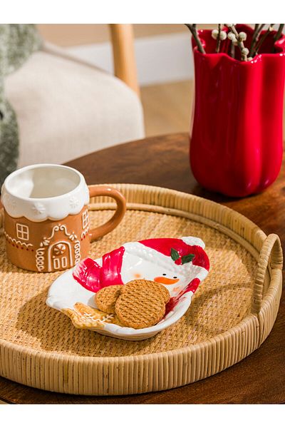 LC Waikiki Lcw Home Ecru Ceramic Plate with Snowman Figure 23 cm