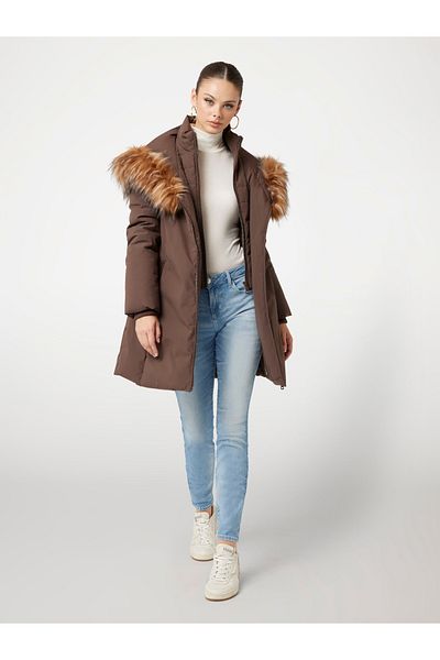 Guess Sylvie Midi Puffa Ja Women's Suni Fur Hooded Inflatable Coat