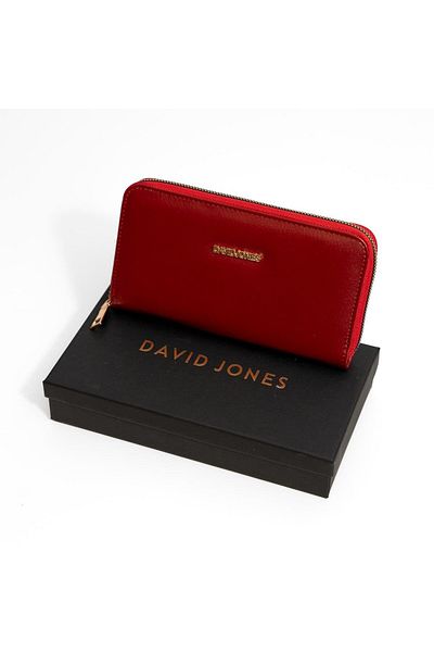 David Jones Women's Large Wallet & Card Holder, Soft Leather Portfolio Zippered Wallet with Phone and Coin Compartment
