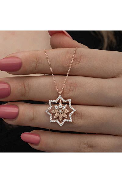 SECSHOP Silver Rose Snowflake Women's Necklace