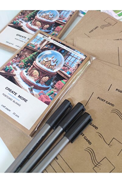 Poli Art Design New Year's Art Set # 2Kraft Cards 20 Pcs. (for Picture) 3 Pcs. Black Waterproof Liner