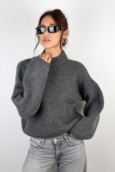 Azimutgiyim سترة نسائية ناعمة كبيرة الحجم من أنثراسايت