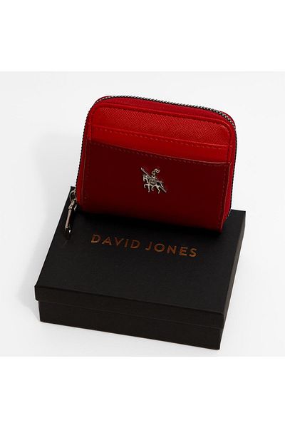 David Jones Women's Small Wallet & Card Holder, Soft Leather Portfolio Zippered Wallet with Coin Compartment