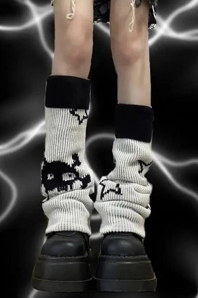 Köstebek Gray Stars and Cute Skull Winter Thick Loose Leggings