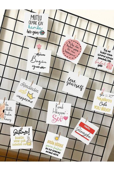 Pankart Evi Motto Words Motivation Cards for Board 10cm Accessory 12 Pieces