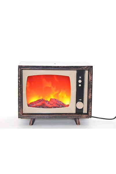 hediyeconcepti Dekoratif Vintage Elektirikli Televizyon Tasarımlı Dekoratif Şömine & Gece Lambası