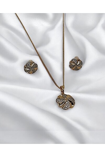 By Semra Xupıng Jewelry Vip özel Seri Zirkon Taşlı Rose Gold Kolye-Küpe Seti Hediye Şık Tasarım