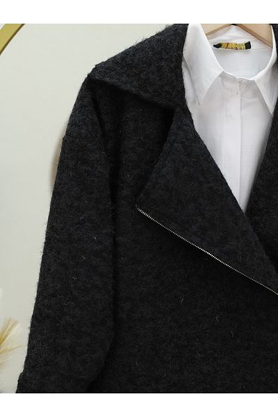 Modamorfo Μπουφάν Boucle με φερμουάρ στο μπροστινό μέρος και τσέπη - μαύρο