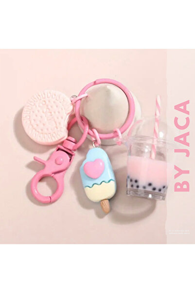 JACA آيس كريم كوكيز كوب مجسم نموذج سحر أنيق شنقا حقيبة الملحقات وسلسلة المفاتيح