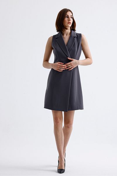 Sense Lined Sleeveless Hürrem Long Jacket Dress |   Ckt35288 Gray