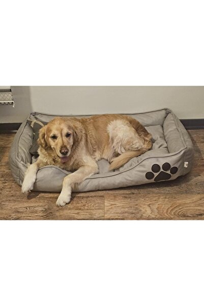 Patili Evler Gri Renk Büyük Boy Köpek Yatağı Kemik Yastıklı 75x110 Cm Silineb...