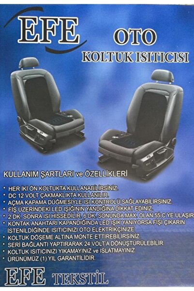 Efe Isıtıcılı,ısıtmalı,ısıtıcı Oto Koltuk Minderi12 Volt Çakmaklıklı Açma Kapama Düğmeli