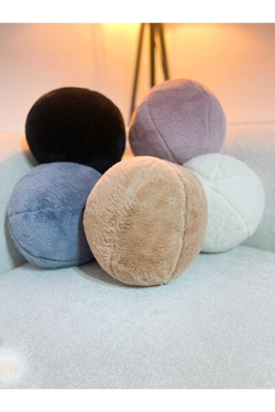 Arvella Home Premium Toscana Peluş Top Yastık Küçük Kahverengi Top Kirlent Gi...