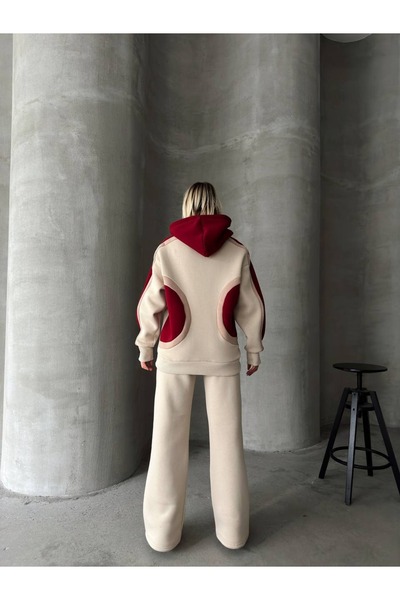 dignus OVERSİZE KAPÜŞONLU GARNİLİ 3 İPLİK ŞARDONLU GENİŞ PAÇA EŞOFMAN TAKIM