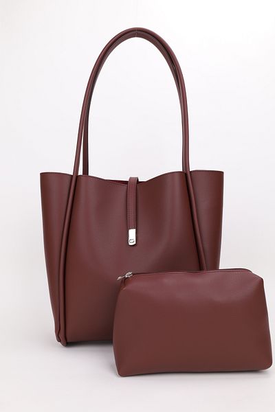 NOTHING Geantă de machiaj pentru femei Burgundy cu închidere magnetică - Geantă de mână și de umăr L:30 L:33 L:15 cm JADE