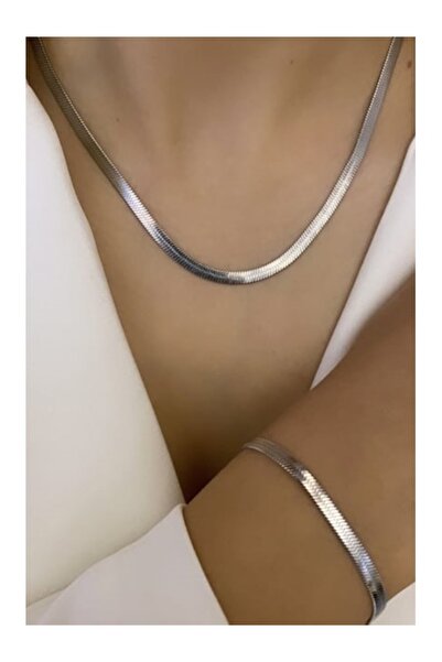 Doğaltaş Lazerizi Kişiselleştirilebilir Kararmaz Yassı Gümüş Italyan Zinciri ...