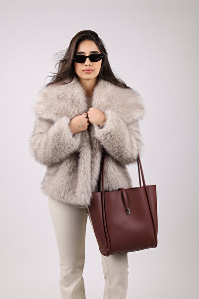 NOTHING Women's Makeup Bag with Magnetic Closure in Burgundy - Hand and Shoulder Bag L:30 W:33 W:15 cm Jade