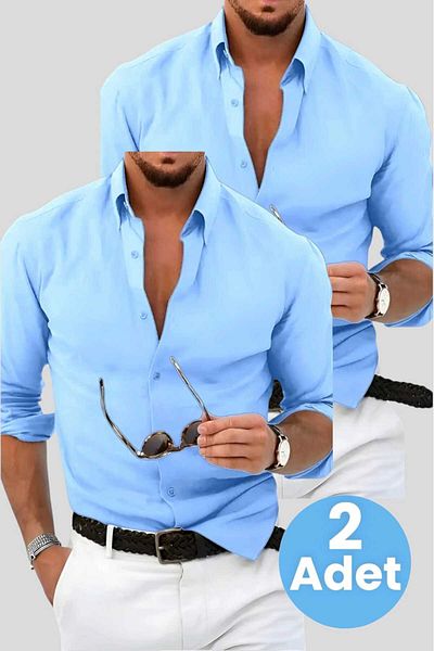 Uniquetrenders Ανδρικό πουκάμισο Four Seasons Slim Fit - Σετ 2 με γραβάτα, μακρυμάνικο, εύκολο στο σιδέρωμα που αναπνέει