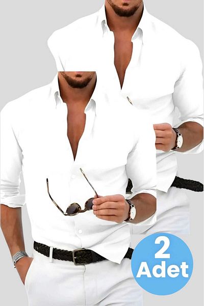 Uniquetrenders Ανδρικό πουκάμισο Four Seasons Slim Fit - Σετ 2 με γραβάτα, μακρυμάνικο, εύκολο στο σιδέρωμα που αναπνέει