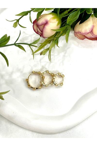 JEWELRY Steel Gold 3-Piece Zircon Stone Tiff Earrings Set