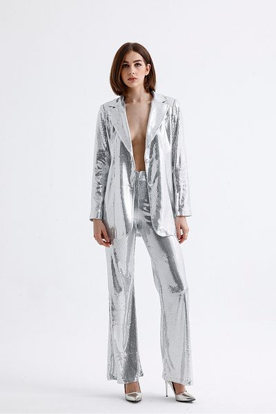Sense Pantaloni cu paiete largi de culoare argintie - Pnt32440
