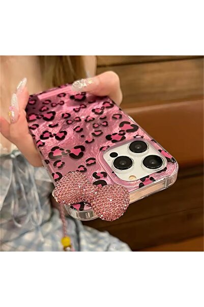 FİŞNEİLETİŞİM İPHONE 16 PROMAX  UYUMLU FİYONKLU HOLOGRAMLI PEMBE LEOPAR DESEN...