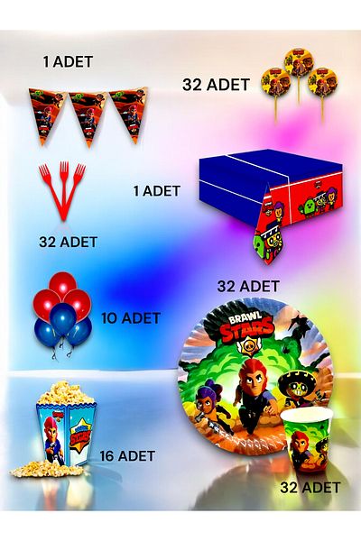 VibeHome 32 Person Brawlstars Themed Luxury Set - Birthday Party and Fun Events