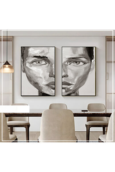 Harika bir ev Hari̇kabi̇rev | Black-Cream Abstract Woman Portrait | Framed Gl...