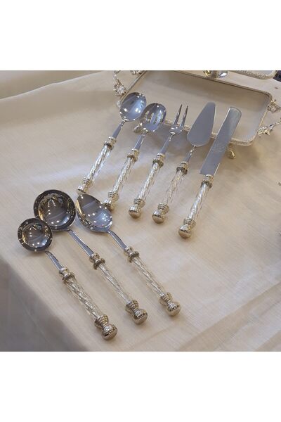 AlyaHomeAksesuar Silver Colored 8 Piece Crystal Serving Set