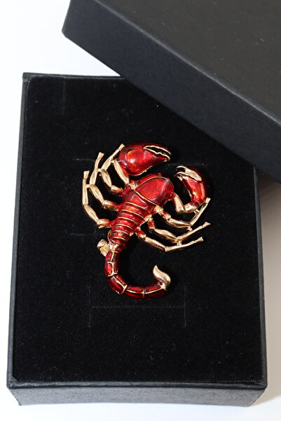 KEEBA Yenilmez ruhun Hikayesi akrep broş kırmızı gold renk unisex erkek kadın...