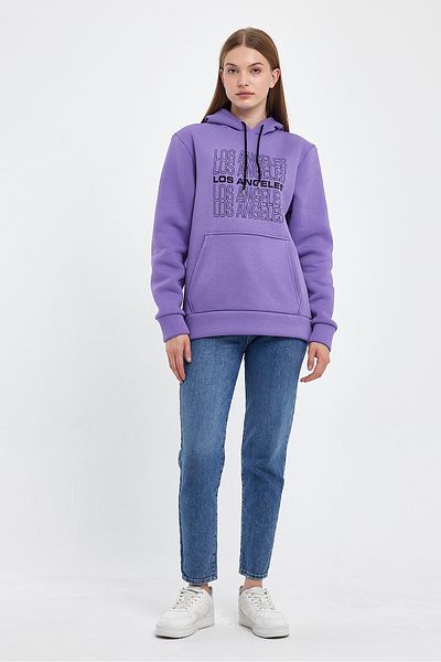 Superlife Superlife Women's Hooded Comfortable Fit Fleece 3 Thread Los Angeles Printed Sweatshirt Spr24Swk10