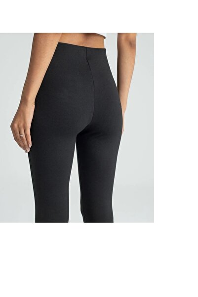 TİSTA Γυναικείο μαύρο ψηλόμεσο ριγέ πλεκτό κολάν από ατσάλι