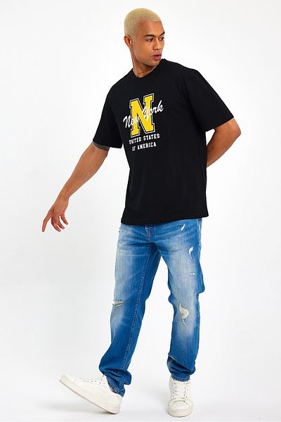Superlife Ανδρικό T-shirt με λαιμόκοψη με κανονική εφαρμογή N εμπριμέ Spr22ts113