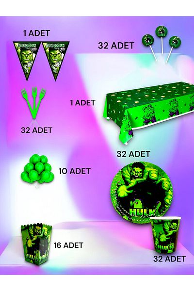 VibeHome Hulk Themed Luxury Set for 32 - Birthday Party and Fun Events