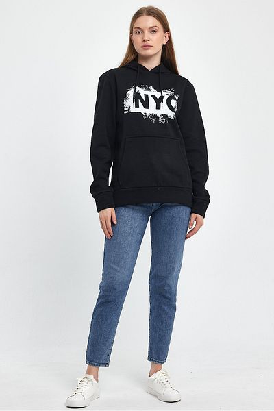 Superlife Süperlife Women's Hooded Comfortable Fit Fleece 3 Thread Nyc Sweatshirt