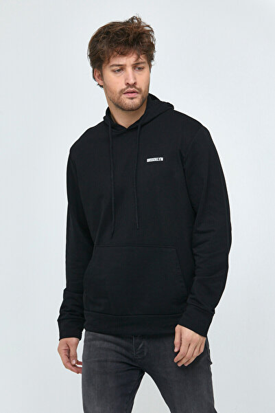Süperlife Erkek Kapüşonlu Slim Fit Brooklyn Baskılı İnce Sweatshirt SPR22SW61