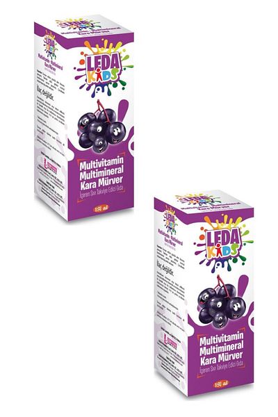 LedaPharma Unisex Black Elderberry Extract Vitamin C and Zinc Leda Kids 150 ml 2 Boxes