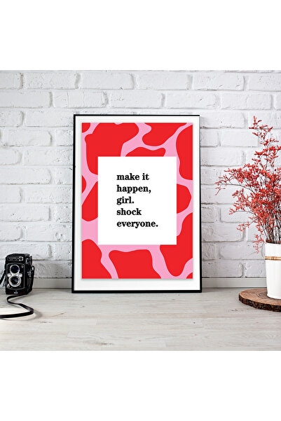 512 STORE Genç Odası Duvar Dekor Yazı Poster/ Make it happen 30x42 Çerçevesiz
